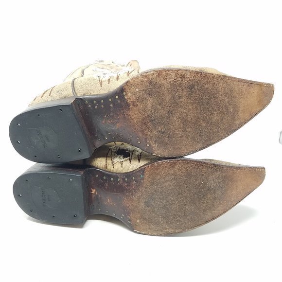 Wild West Boots tan canvas distressed/patched‎ pointed/upturned toes 7EE main image 8